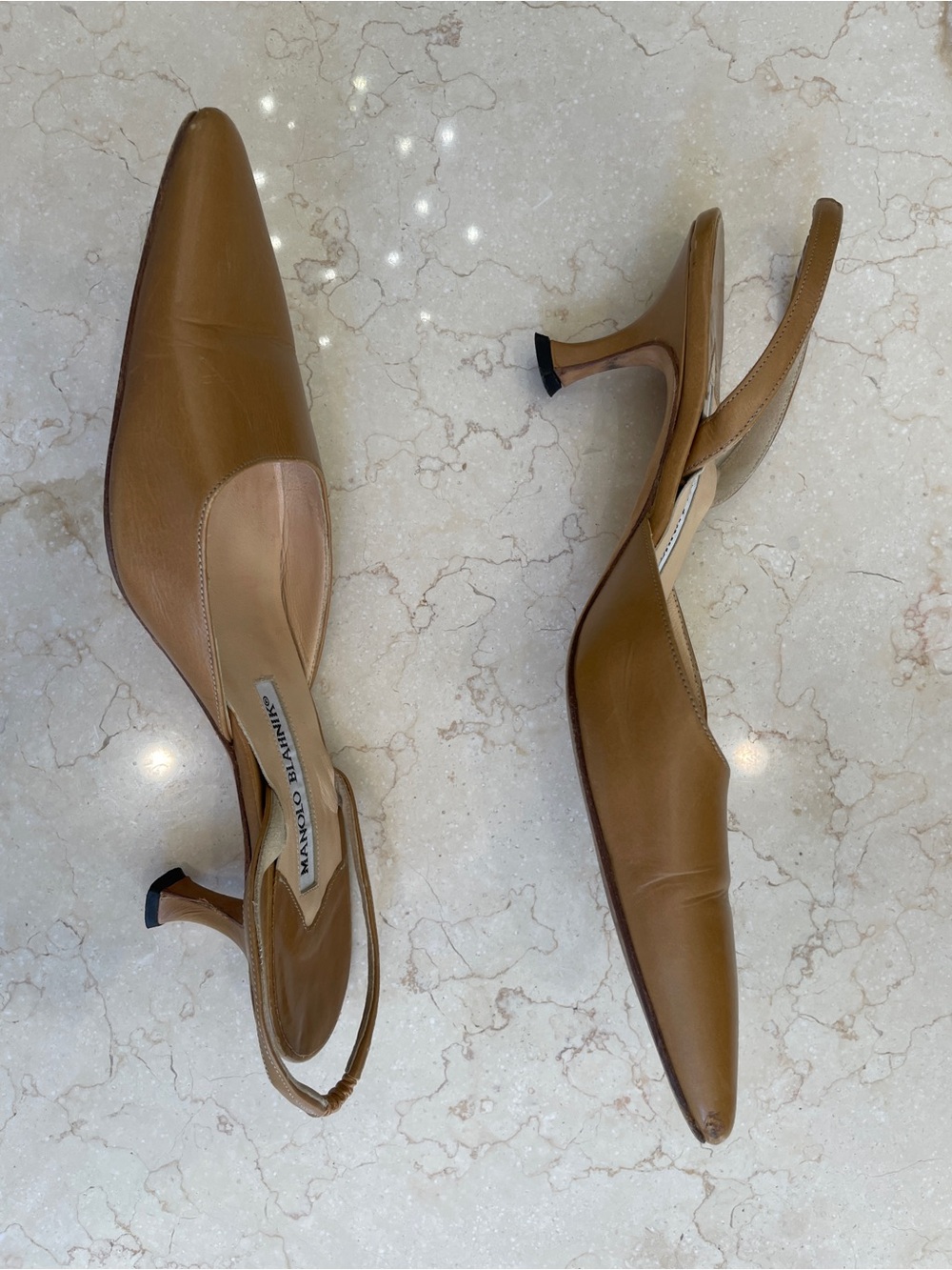 Manolo Blahnik Camel Slingback Kitten Heels - Picture 4 of 5